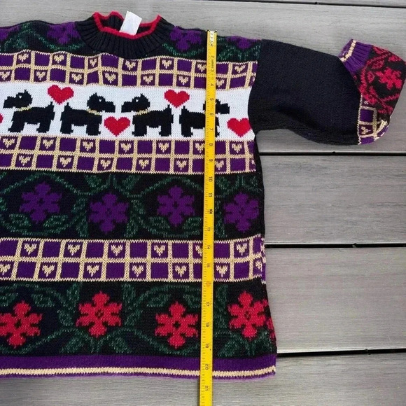 Vintage Separate Issue Kids Acrylic Sweater Size Medium Scottie Dog Hearts - Picture 6 of 6